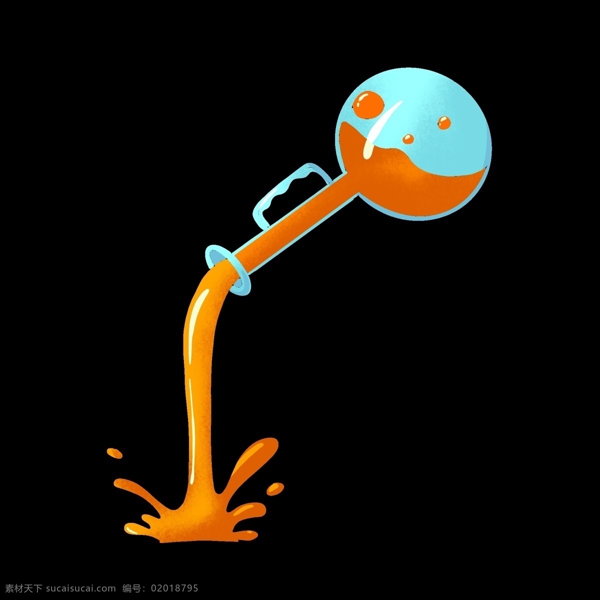化学 仪器 瓶子 插画 蓝色的瓶子 卡通插画 化学插画 化学实验 化学仪器 化学器具 橙色的液体