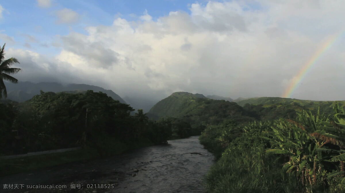 塔希提 彩虹 河 股票 视频 丛林 岛 热带 树 天空 香蕉树 法属波利尼西亚 其他视频