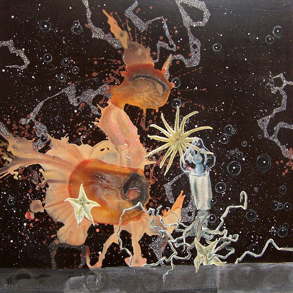 海底 动物 油画 鱿鱼 海星 装饰画 抽象画 绘画艺术 无框画 书画文字 文化艺术