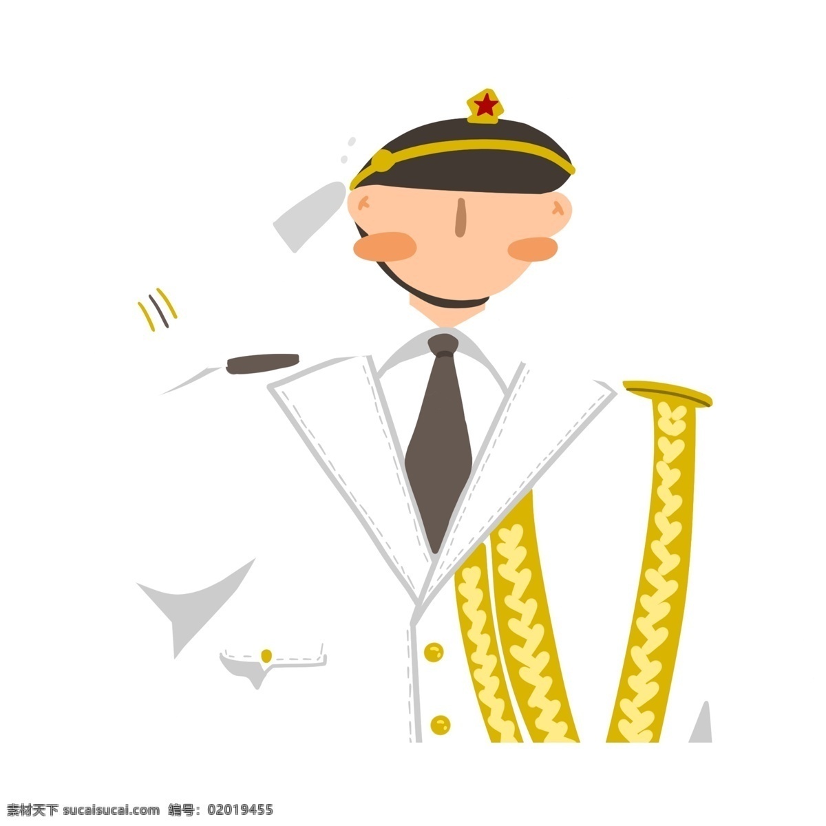 白色 军装 少年 装饰 元素 装饰元素 海军 男子 敬礼 清新 军官 军服 手绘
