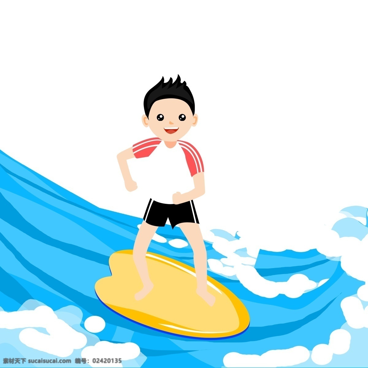 男孩 手绘 卡通 冲浪 冲浪板 滑板 海滩 卡通沙滩 卡通冲浪板 夏天 冲浪工具 彩色冲浪板 漂流板 条纹冲浪板 海边冲浪板