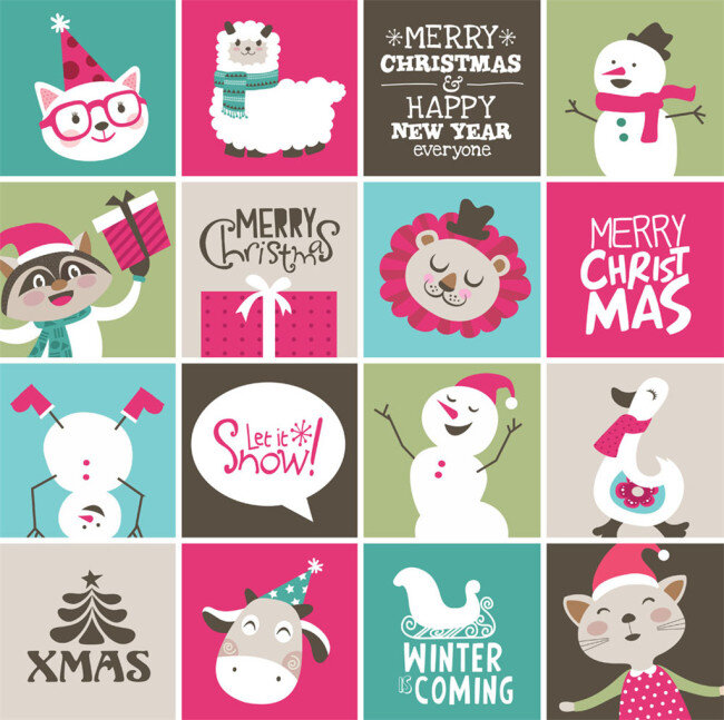 圣诞节动物 圣诞 欢度 可爱 雪人 节日 动物