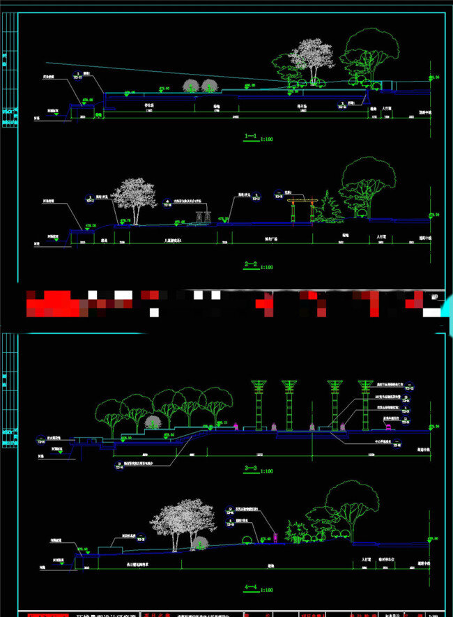 剖面 施工 cad 景观 图纸 总平面图 总 平面 cad景观图 景观图纸 cad广场 广场景观图纸 cad素材 园林 dwg 黑色