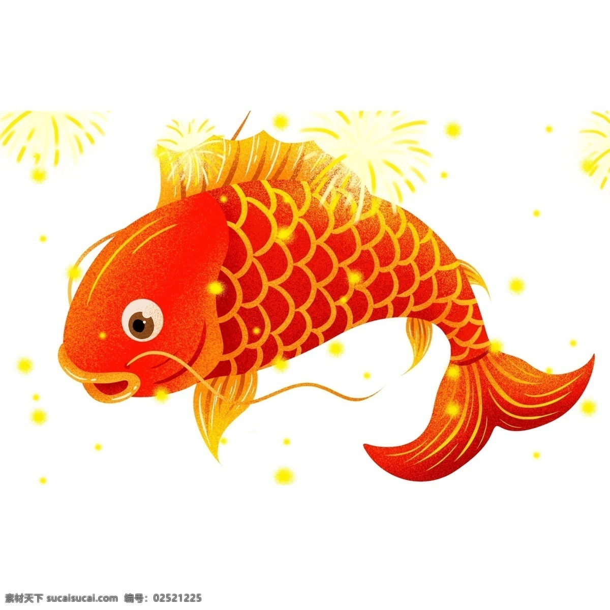 中国 风 转运 锦鲤 元素 中国风 卡通 插画 鲤鱼 手绘 红鲤鱼