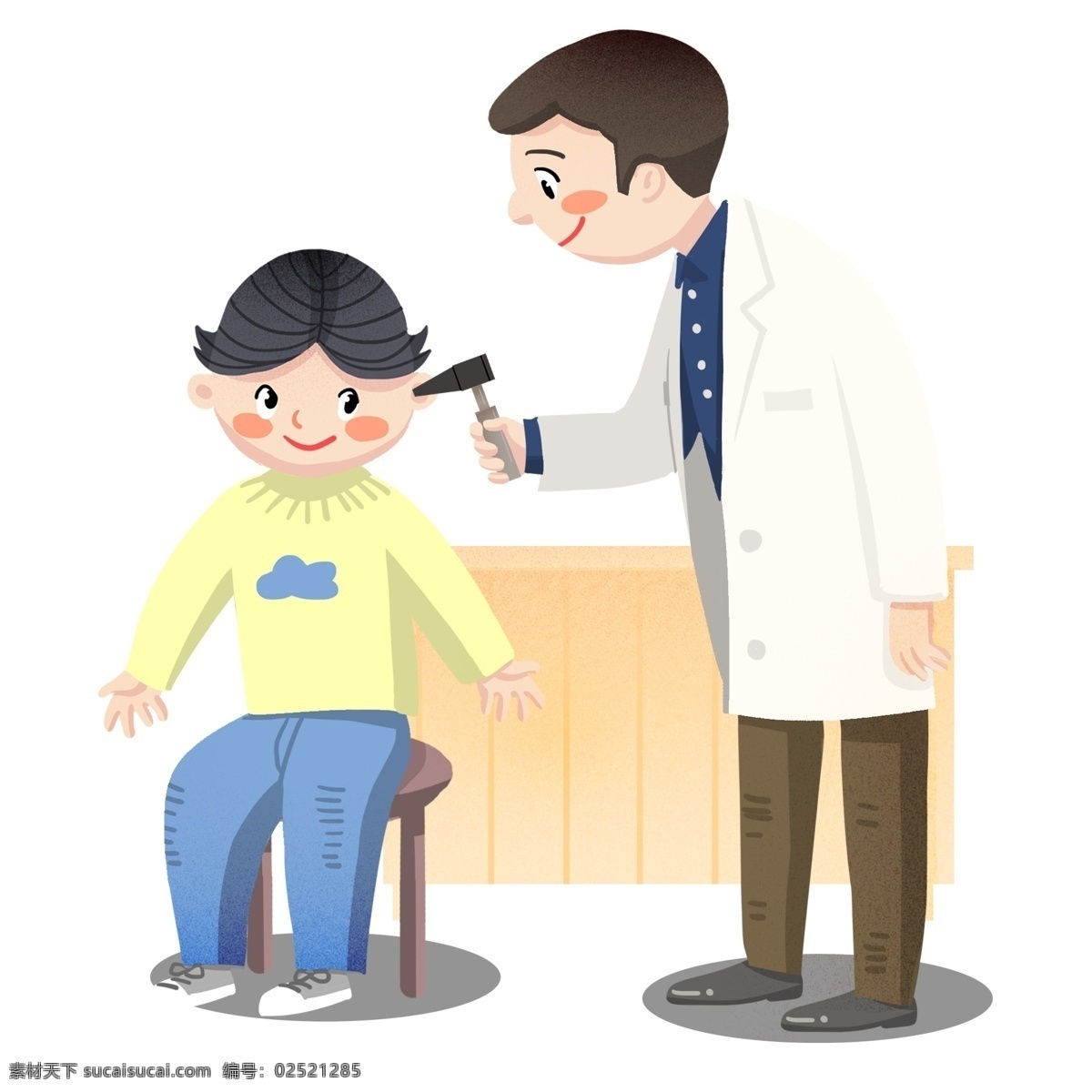 全国 爱耳日 医生 看病 人 手绘 元素 全国爱耳日