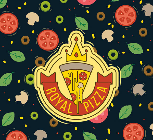 披萨 标签 背景 矢量 快餐食品 原料 皇冠 黑色