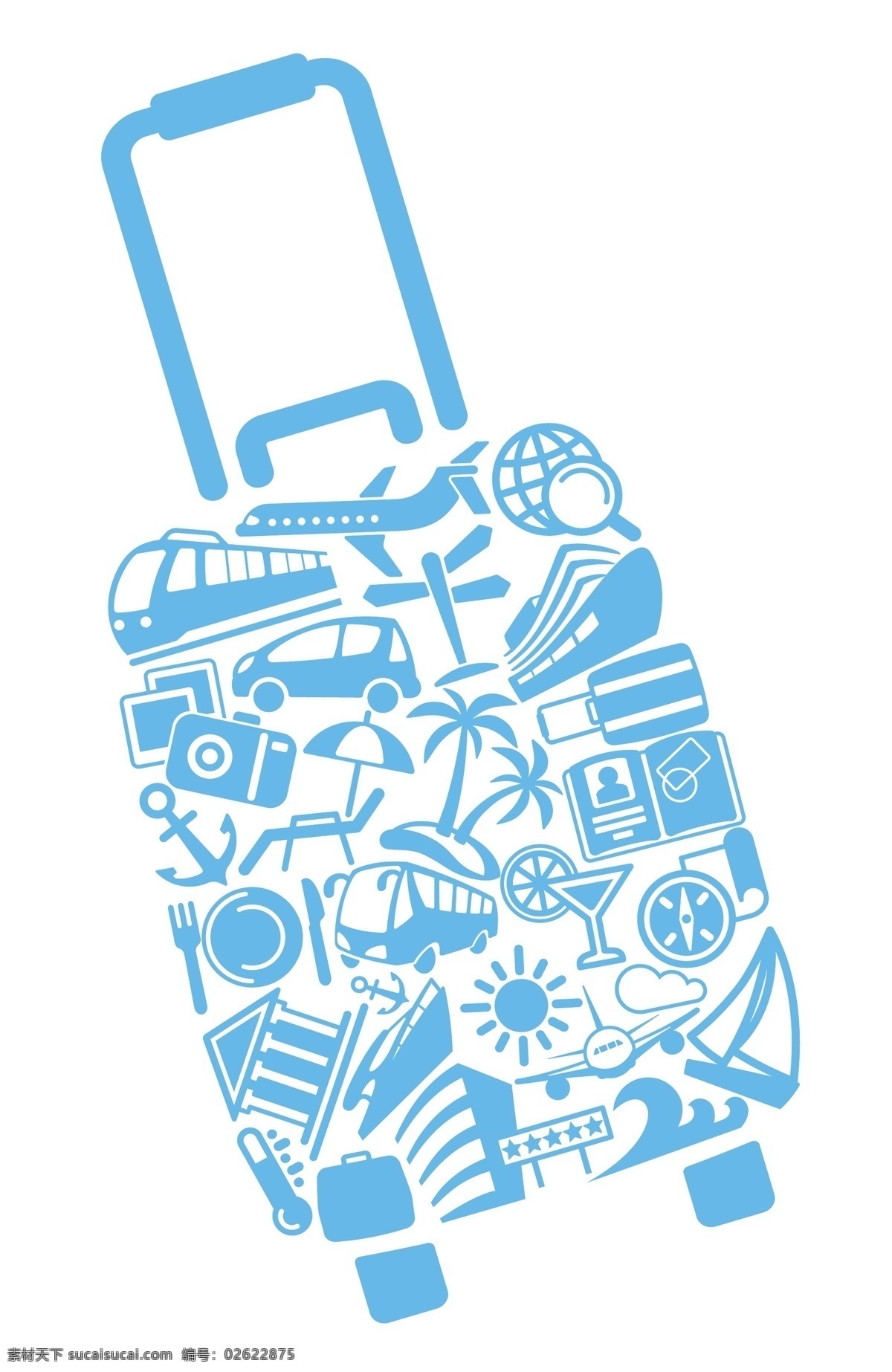 矢量 蓝色 手提箱 旅游 地标 海报 组合 饮料 装饰图案 设计元素 源文件 航班 免费图标