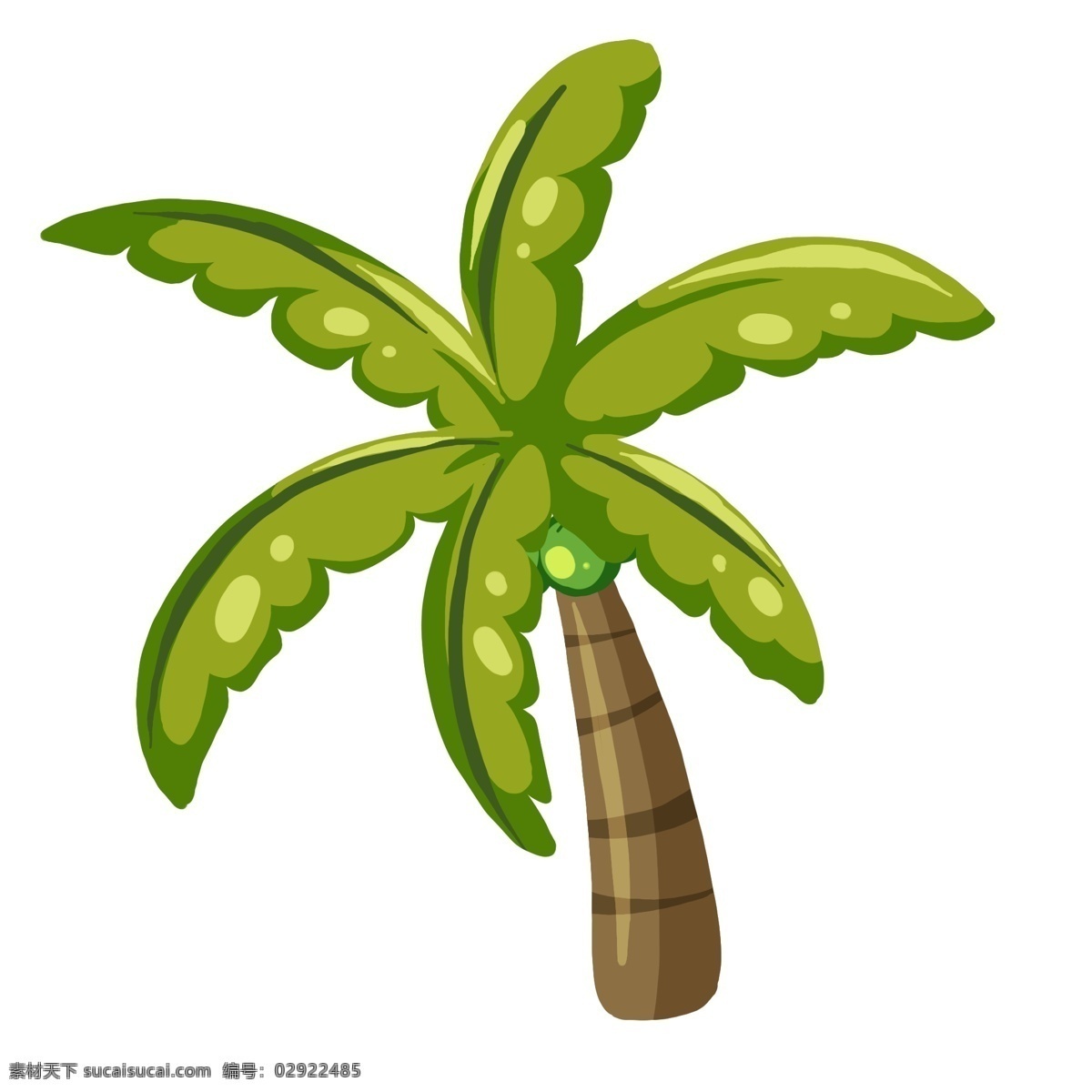 卡通 绿色 椰子树 插画 绿色的椰子树 绿色的叶子 大树 卡通植物插画 植物 精美的植物 创意