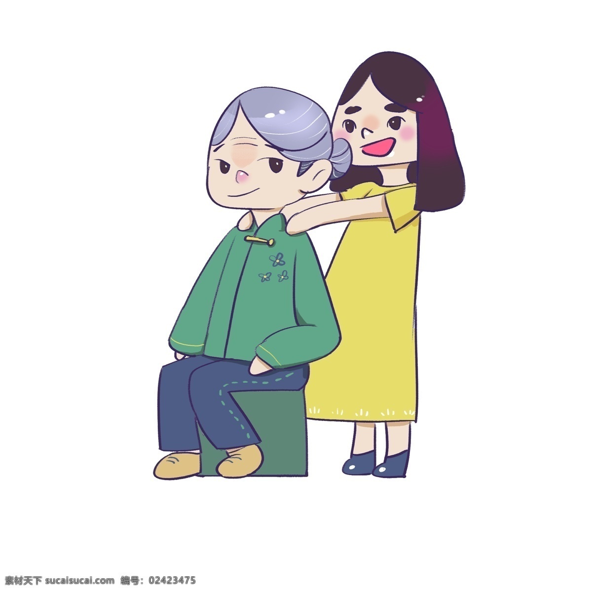 感恩节 感谢 长辈 奶奶 捶背 感谢老人 感谢长辈 感恩 奶奶孙女 节日 传统习俗 卡通风 可爱 色彩搭配 插画 壁纸 装饰