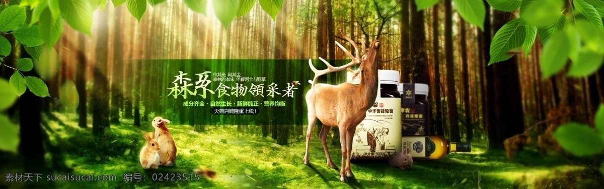 保健品海报 海报 森林 绿色 绿色森林 大自然 小鹿 分层