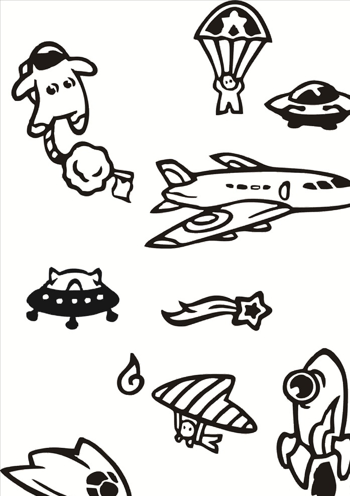 儿童画 手 卡通 外星 飞机 儿童 画 手绘 幼稚 小孩 矢量图 卡通设计