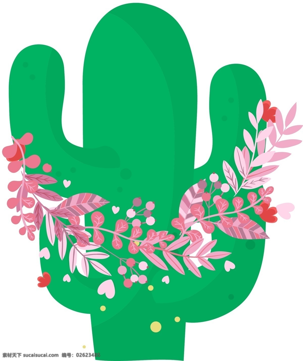仙人掌 装饰 元素 背景 花 卡通 绿色 植物