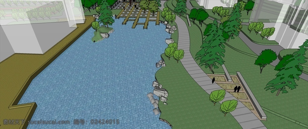 湖畔小区模型 草图大师模型 su建筑模型 建筑设计 景观设计 园林设计 模型 3d设计 室外模型 skp