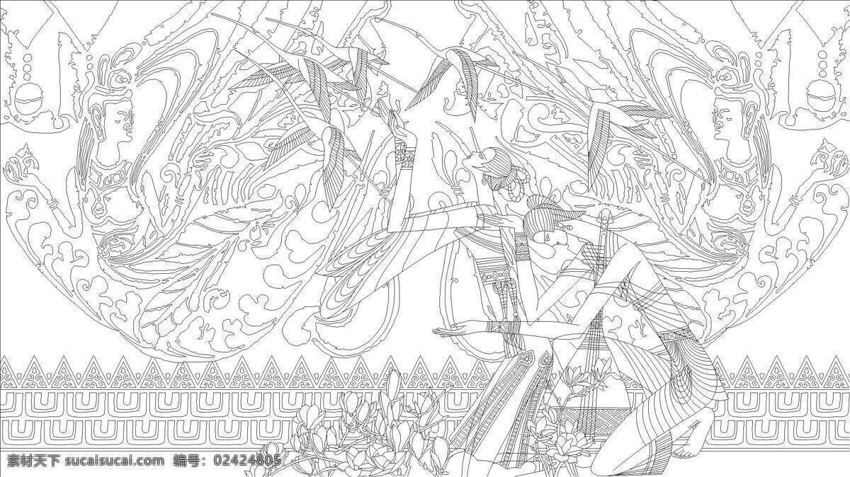 艺术女神 中国工笔画 背景 丁绍光 人物 美女 妇女 仙鹤 花边 衣袖 飞天 壁画 文化艺术 绘画书法