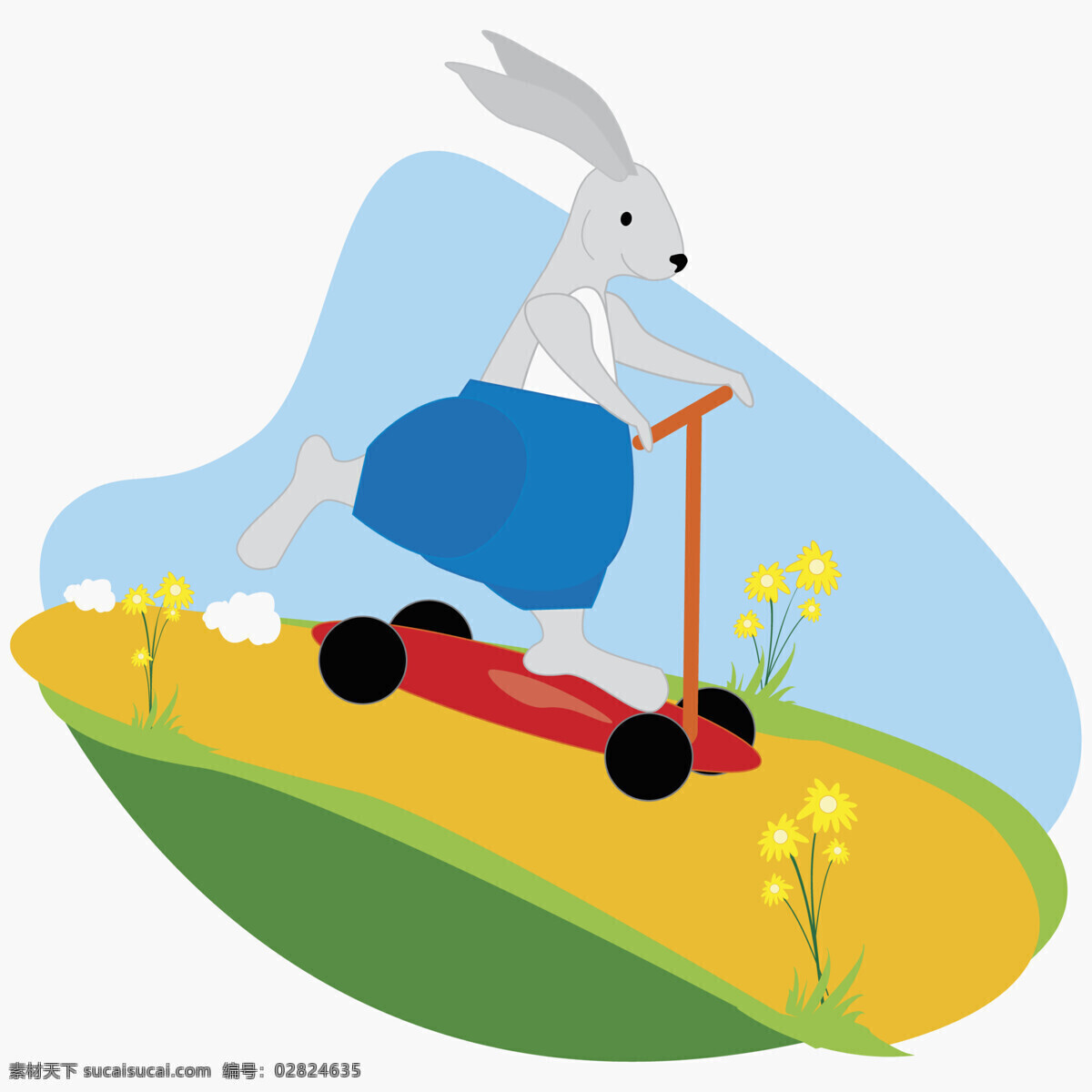 插画 动漫动画 动物 卡通 卡通兔 可爱 漫画 兔 设计素材 模板下载 小动物 兔子 滑滑车 插画集