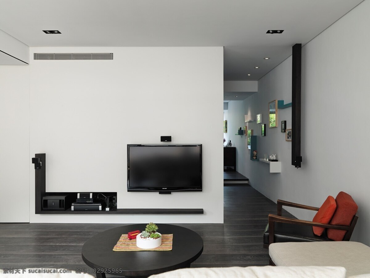 现代 简单 客厅 白色 墙面 室内装修 效果图 客厅装修 黑色地板 黑色茶几 白色沙发