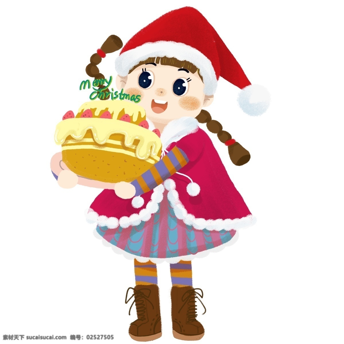 圣诞节 请 大家 吃 蛋糕 小女孩 圣诞 节日 男孩女孩系列 礼物 传统习俗 可爱 卡通风 童话风格 边框 插画 壁纸 装饰画
