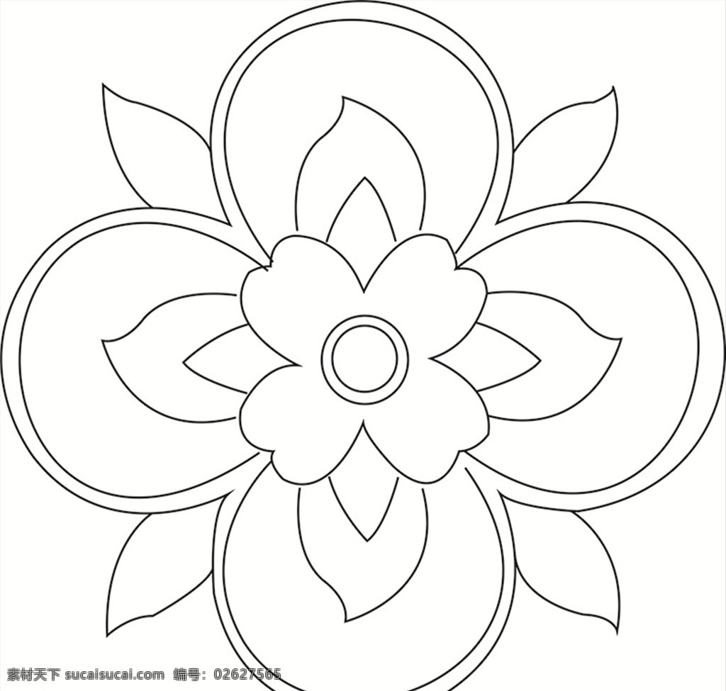 卡通花朵 装饰 花纹 线条 矢量 传统 插画 对称 花卉 植物 卡通 线条装饰纹样 文化艺术 传统文化