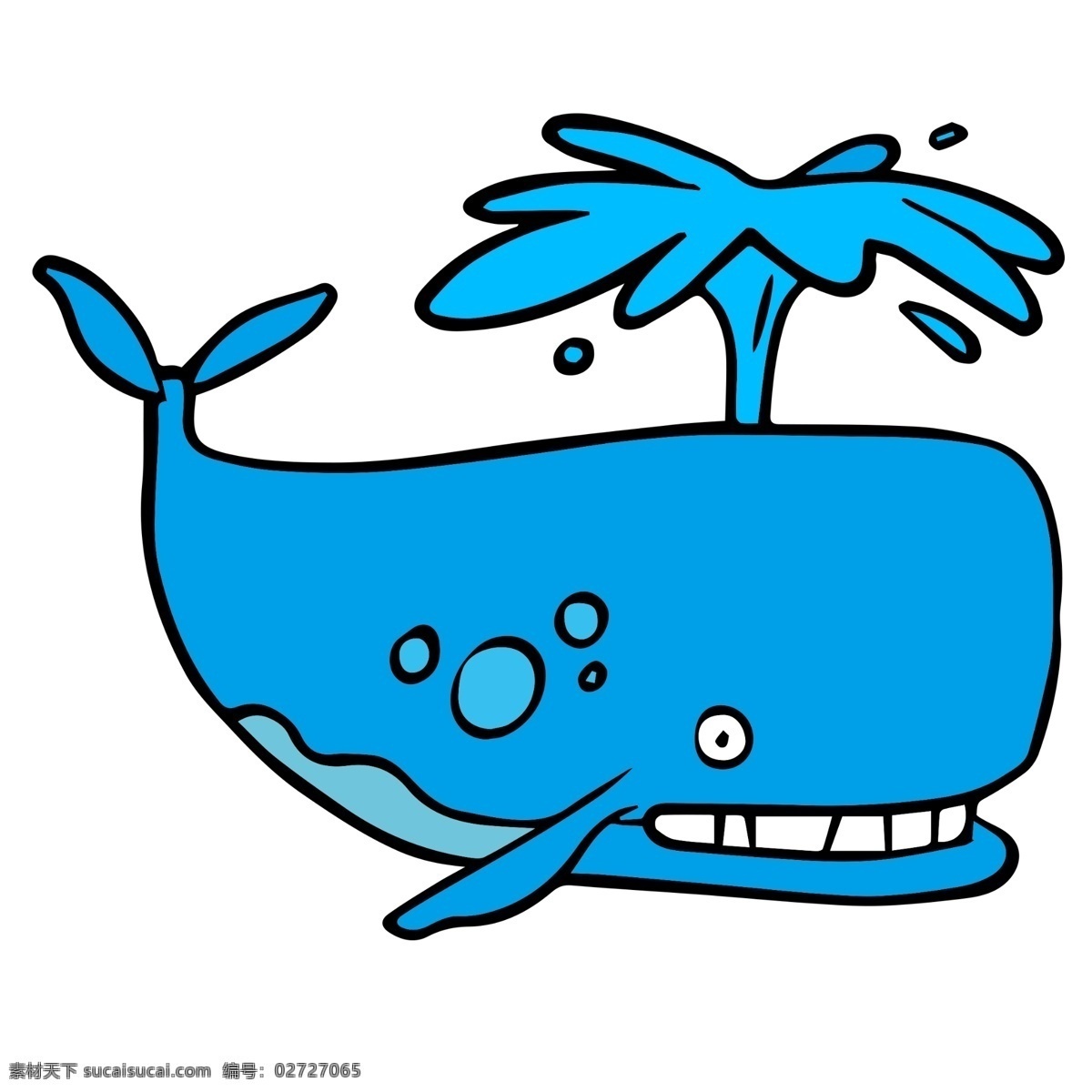 蓝色 鲸鱼 喷水 鱼 海 卡通 可爱 插画