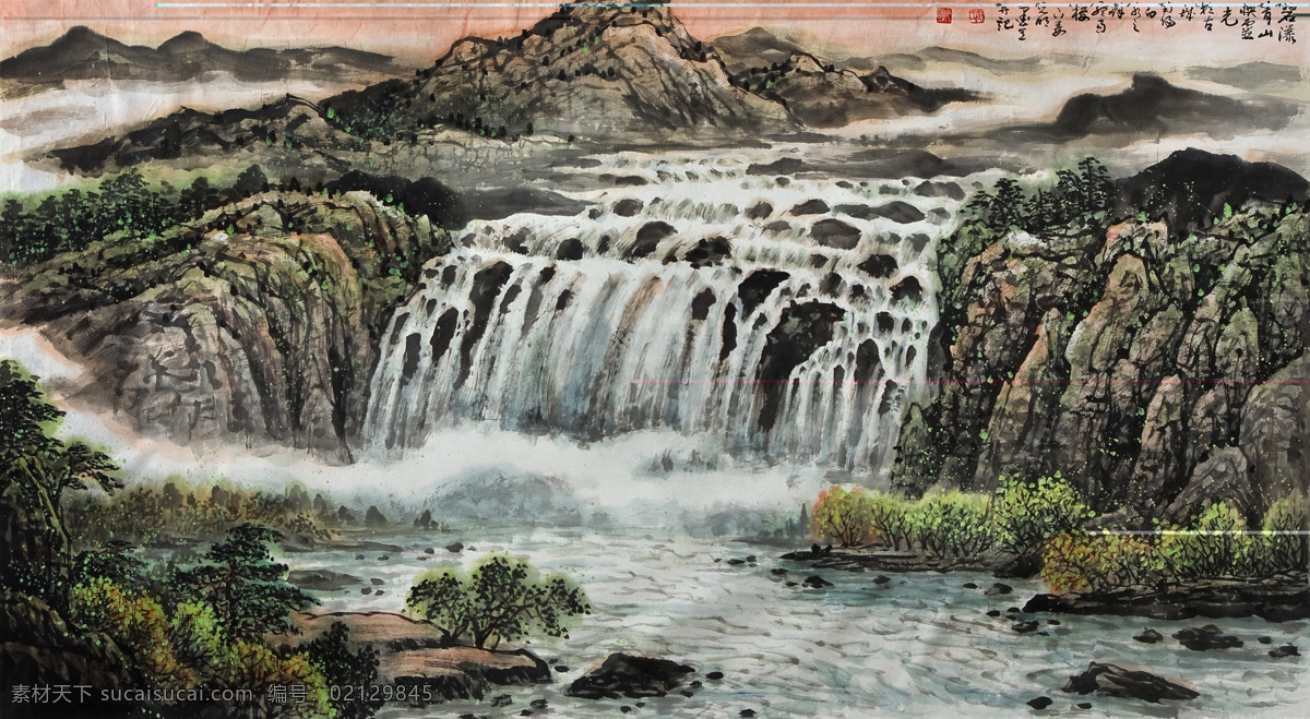 瀑布 山水画 姜光明 国画 山水 文化艺术 绘画书法 中国画 水墨画