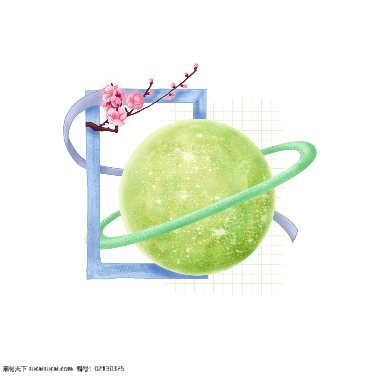 手绘 水彩 小 清新 星球 梅花 植物 丝带 画框 小清新 绿色 水彩植物 相框