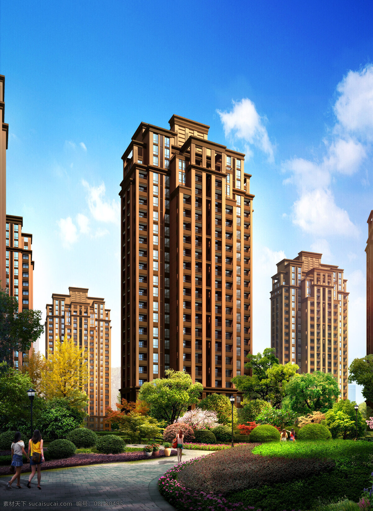 建筑 景观 内景 树 花 草 小路 路 小区内景 高层 地产素材 环境设计 景观设计