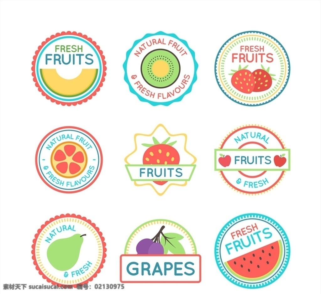 圆形 水果 标签 新鲜 哈密瓜 草莓 橙子 猕猴桃 矢量 高清图片