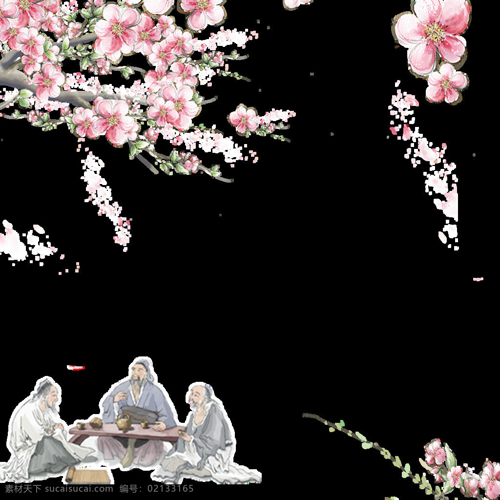 品茶 梅花 花朵 古风 花 老人 树下 茶叶 茶叶海报 三五成群 飘香 老者 古人 人物图库 老年人