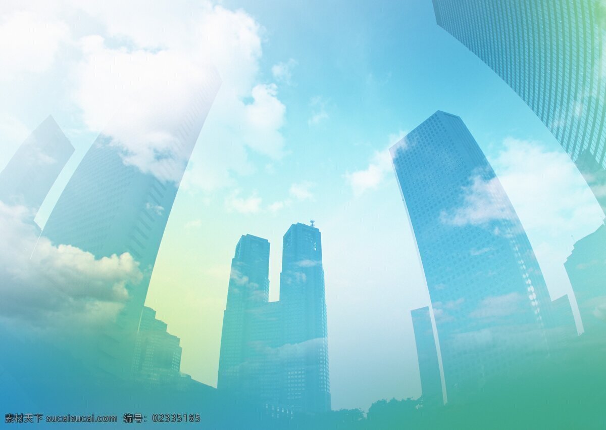 藍 天白 雲 裡 大 廈 高 樓 金融 環保 商務 商务金融