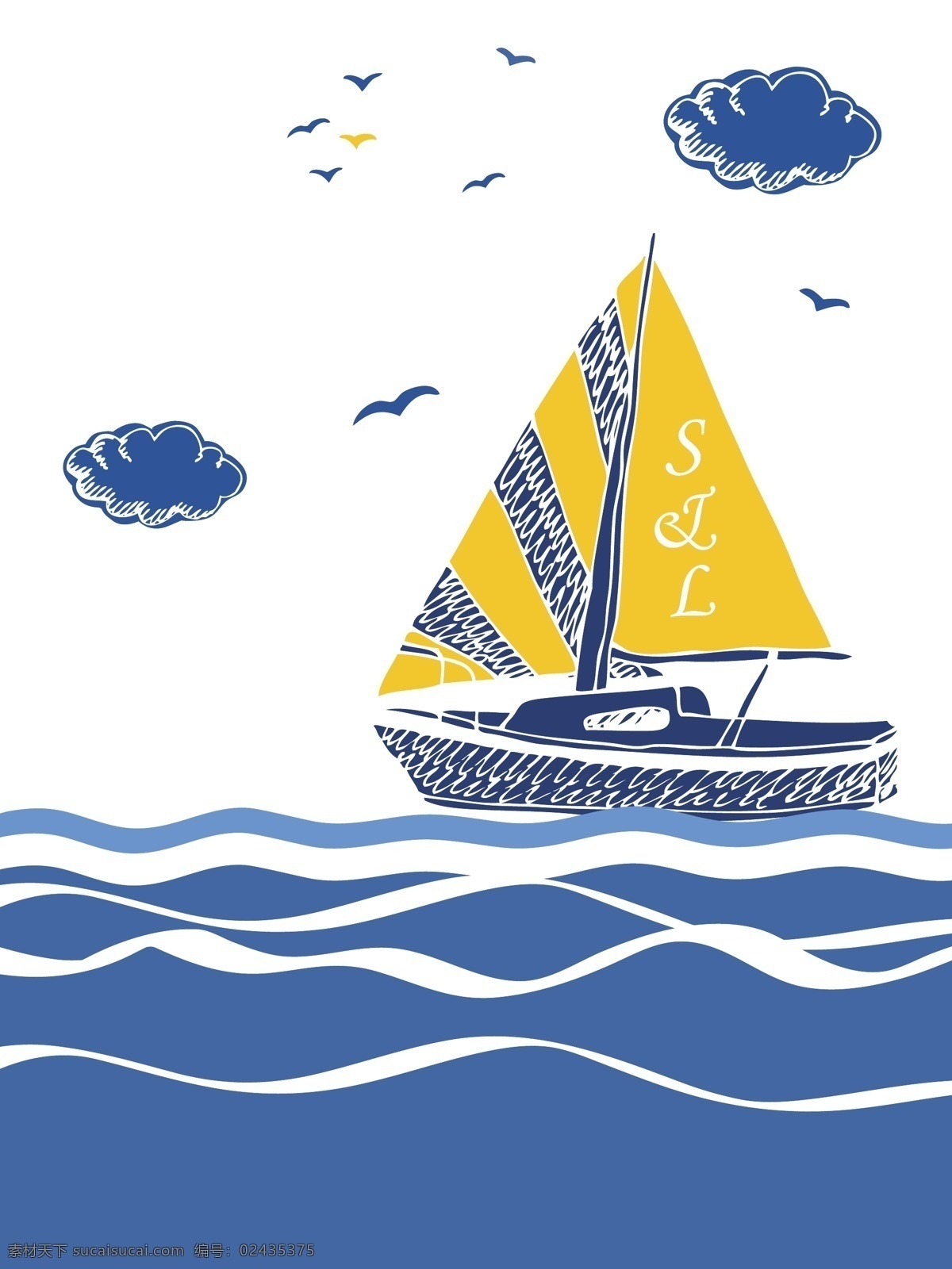 卡通 海洋 帆船 广告 蓝天海