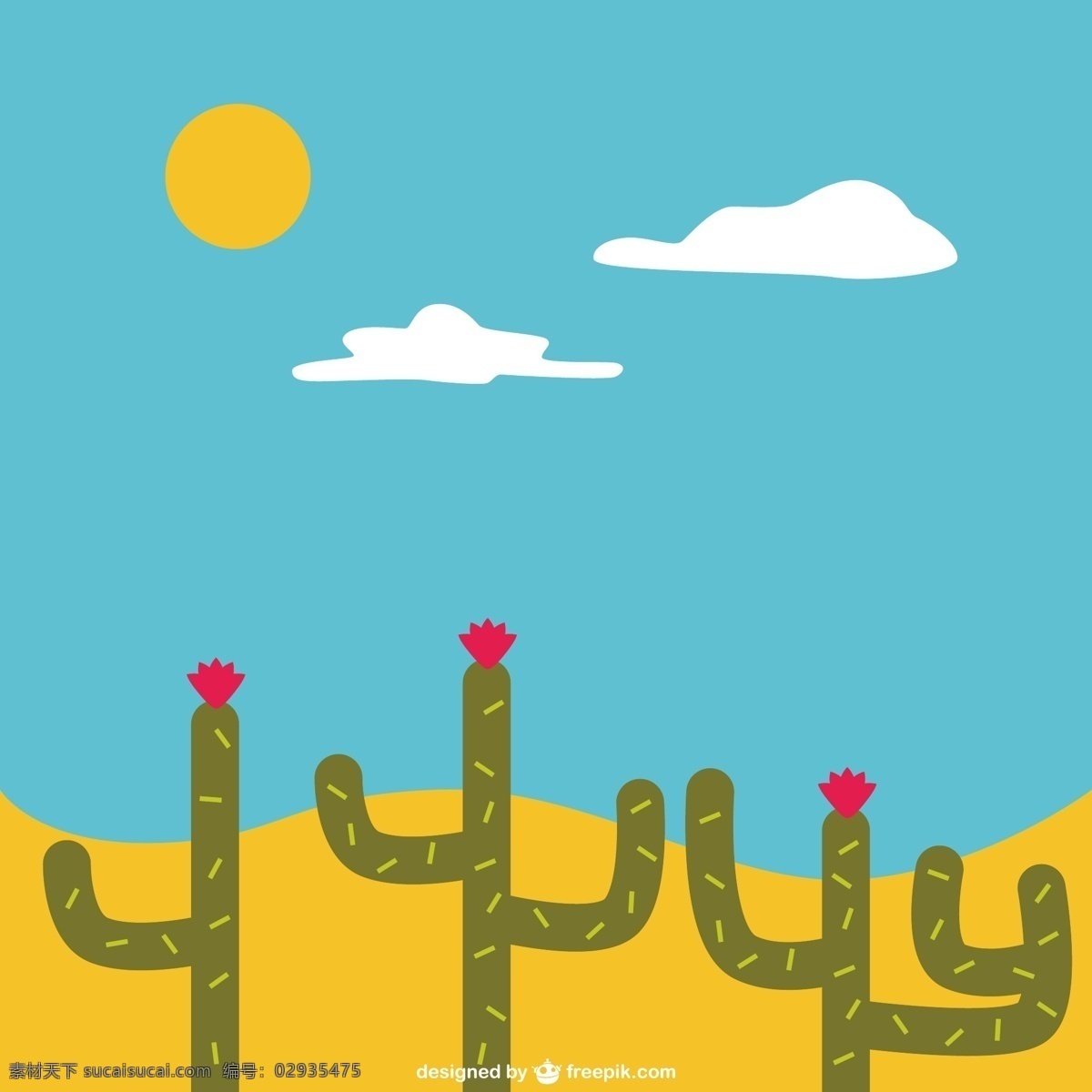 仙人掌 沙漠 景观 花卉 太阳 自然 卡通 艺术 平面 墨西哥 平面设计 沙 插图 最小 形象 热 德克萨斯 青色 天蓝色