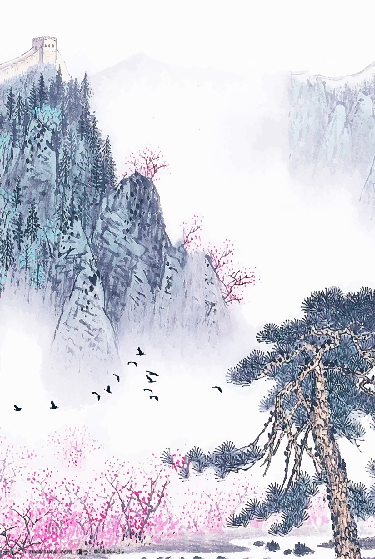 水墨画 水墨 水墨山水 水墨山河 山河 山河湖海 松树 仙鹤 山峰 水墨山 水墨韵味 国画 山水画 水墨国风 文化艺术 绘画书法