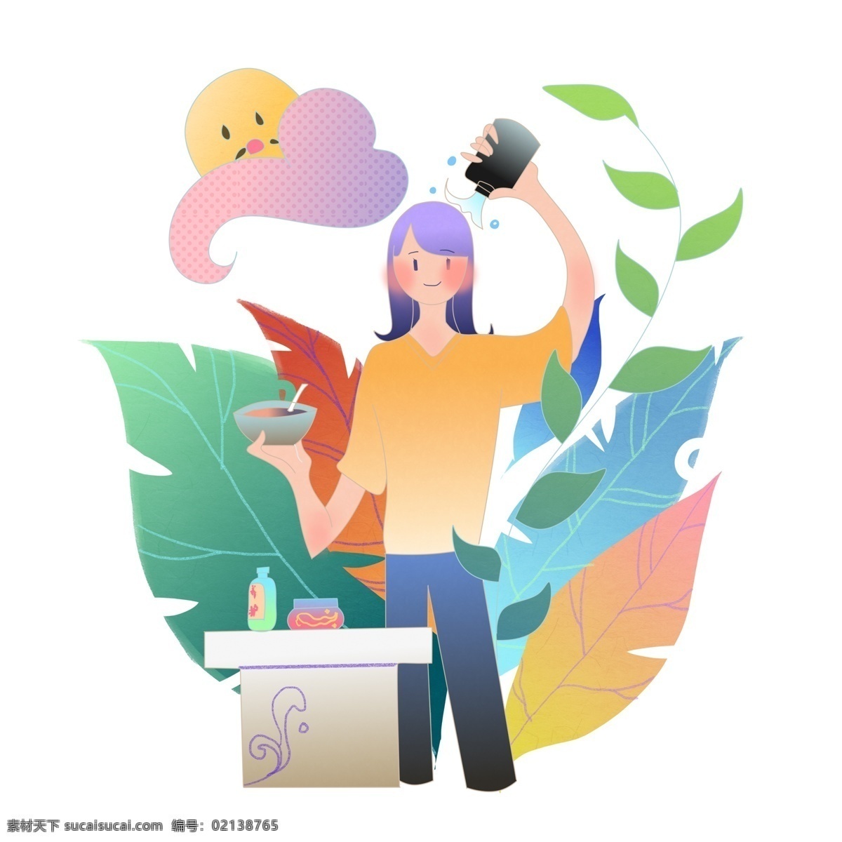商用 手绘 护发 场景 护发场景 可商用 唯美 爱发