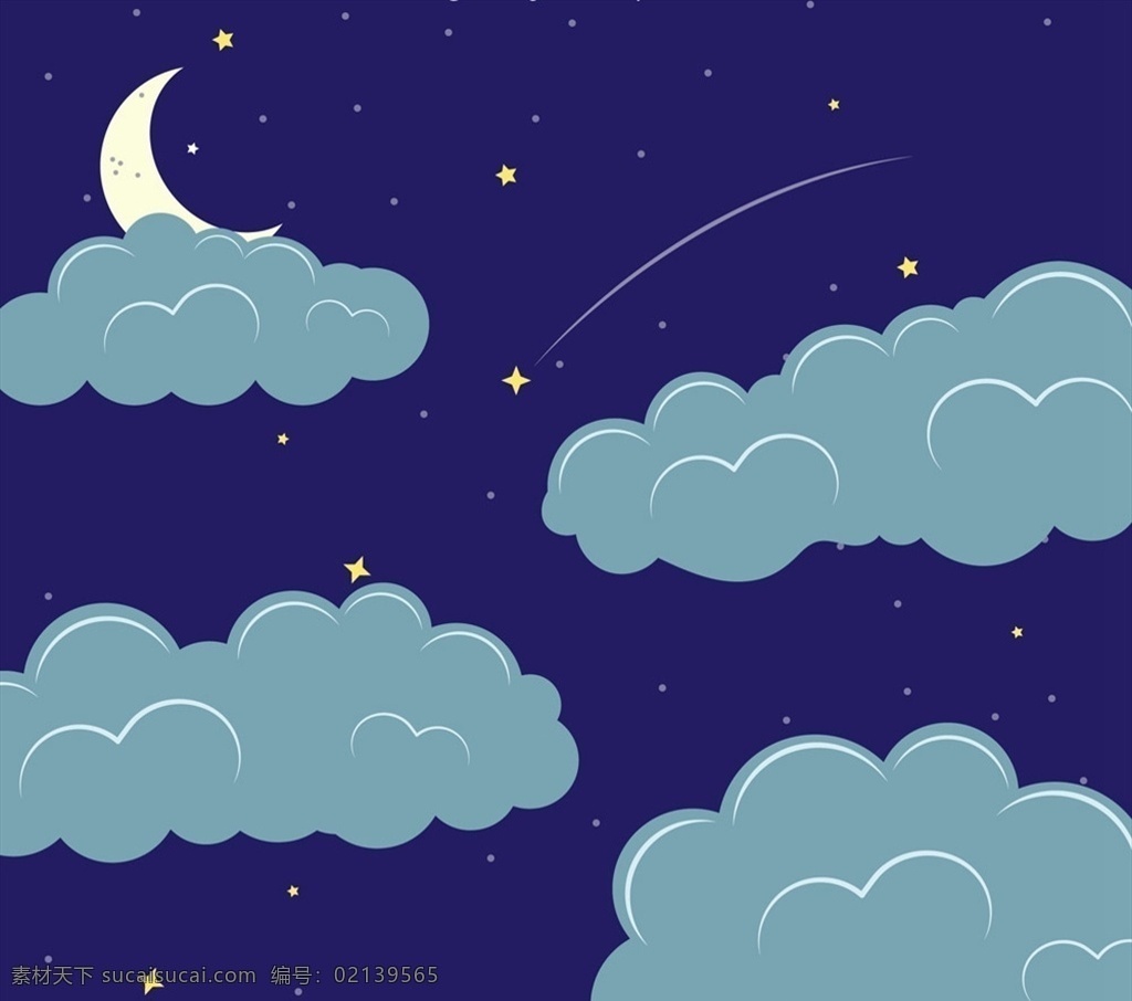 夜晚 云朵 中 月亮 流星 创意 天空 矢量 高清图片