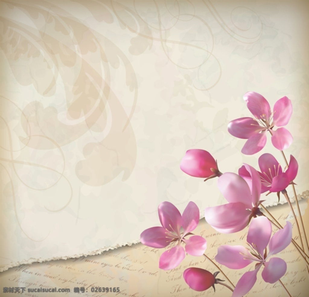 花朵 复古 底纹 背景 海报 鲜花 桃花 花纹 素材共享