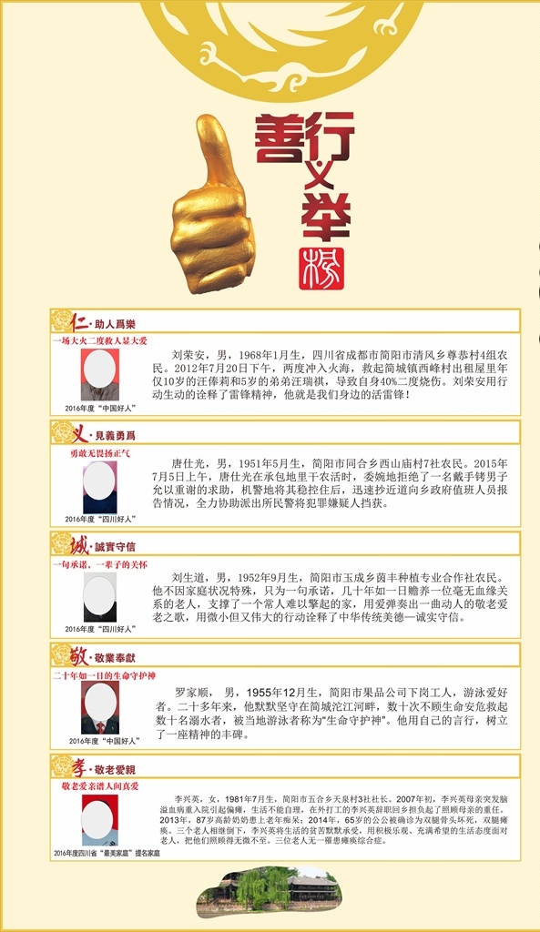 善行义举 宣传部 单位 义 诚 勇 孝 信