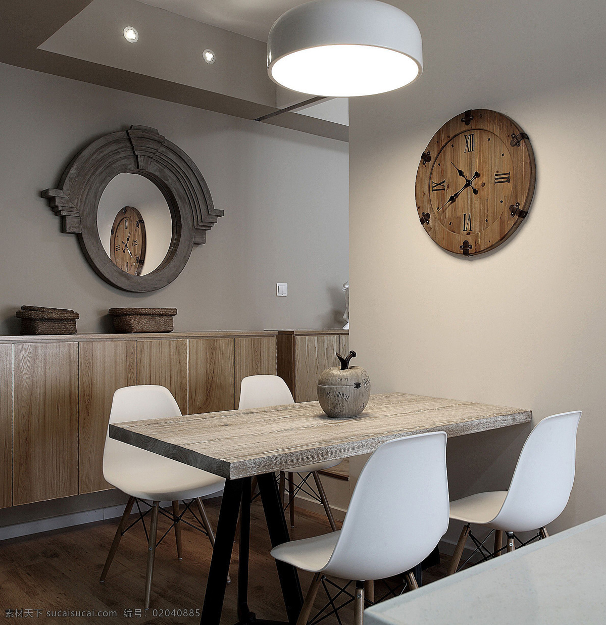 现代 时尚 客厅 白色 壁灯 室内装修 效果图 白色椅子 客厅装修 木制餐桌 浅色背景墙