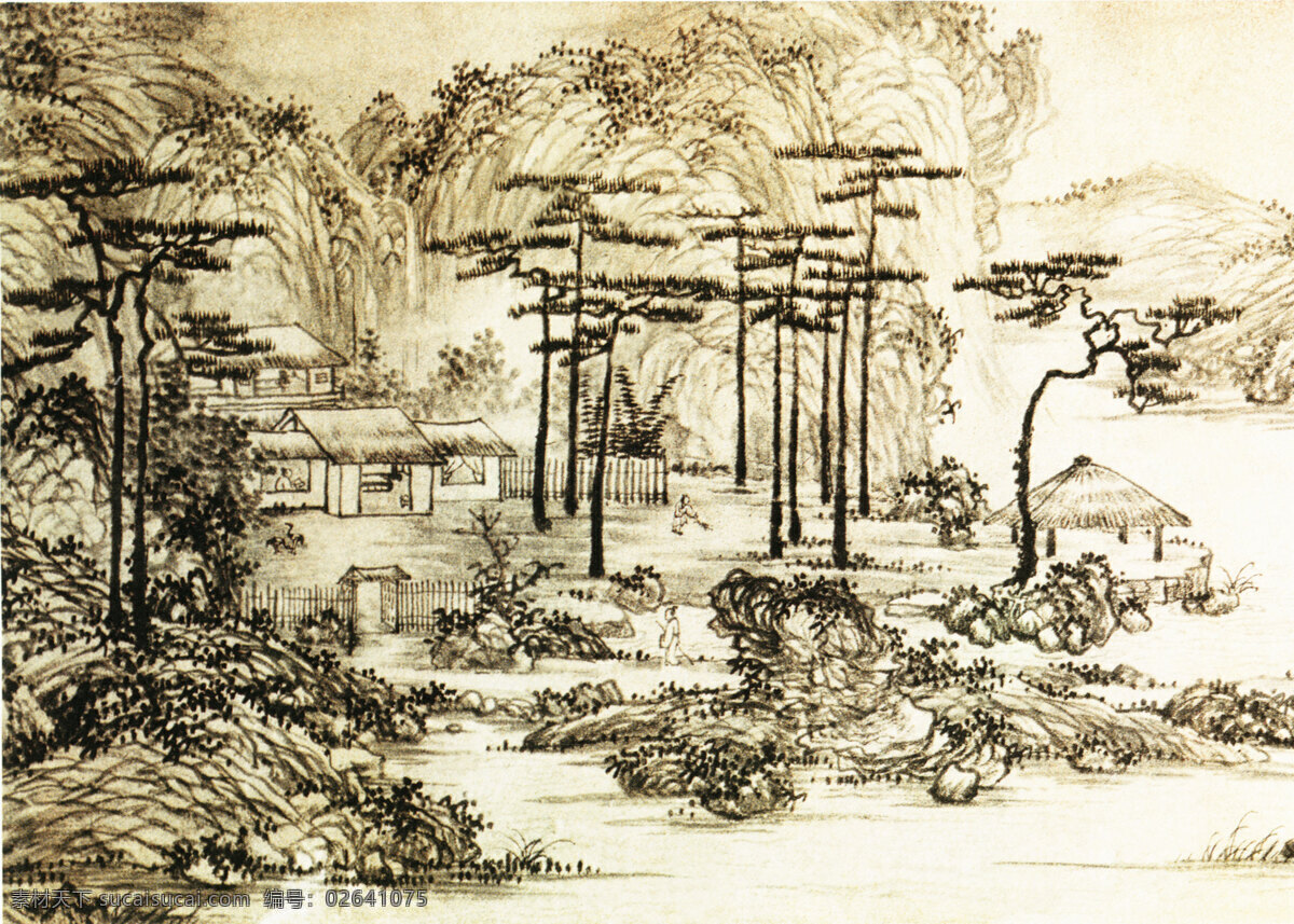 层林尽染 风景画 高山流水 工笔 水墨 美学 装饰素材 室内装饰用图