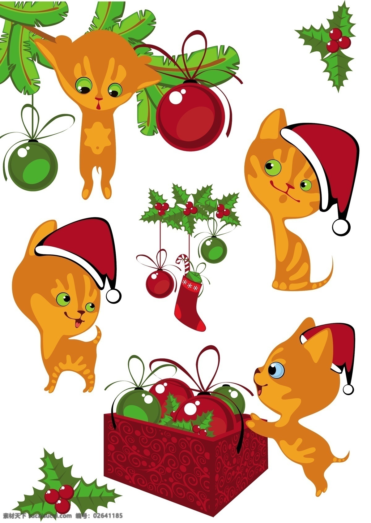 卡通 圣诞 小 猫咪 矢量图 商业矢量 矢量卡通 矢量下载 网页矢量 其他矢量图