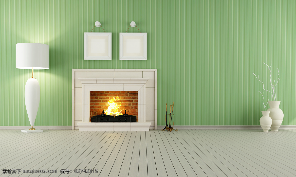 简单 客厅 效果图 台灯 挂画 花瓶 地板 绿色墙壁 装修 装饰装潢 室内设计 环境家居