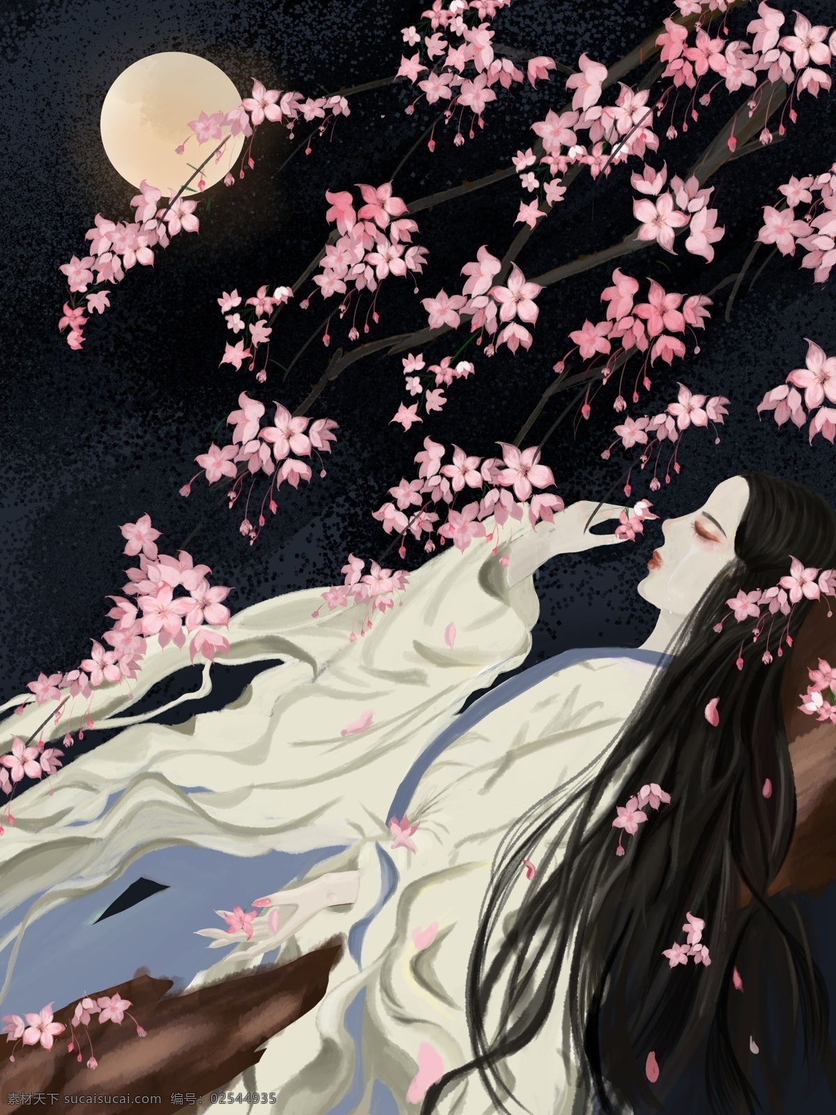 清明 时节 古风 气氛 月色 下 悲伤 原创 插画 清明节 月色下 月亮 郭小欢