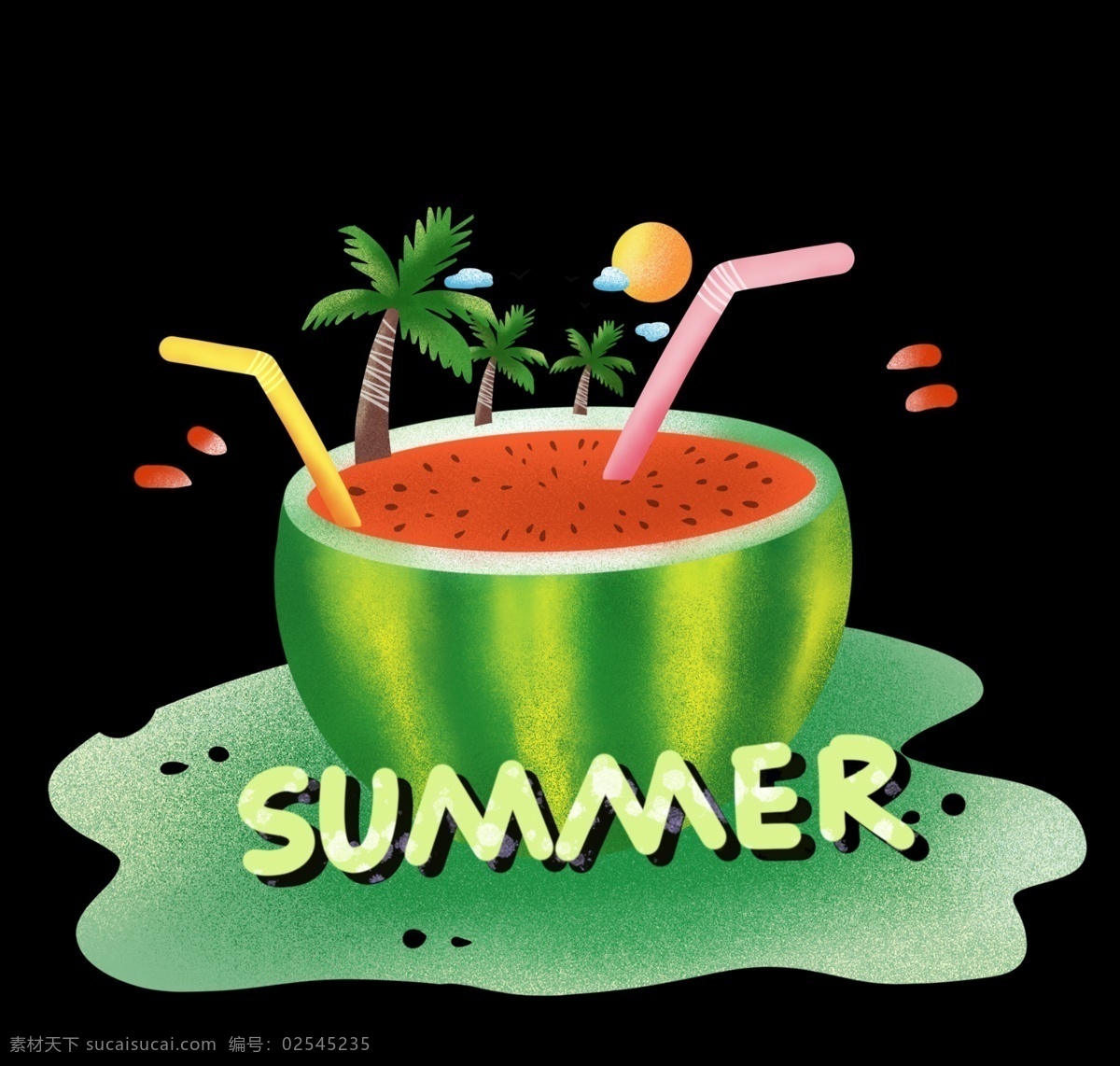 夏日 海报 西瓜 免 抠 图 夏日海报 清凉夏日 椰子树 西瓜汁 夏日饮料