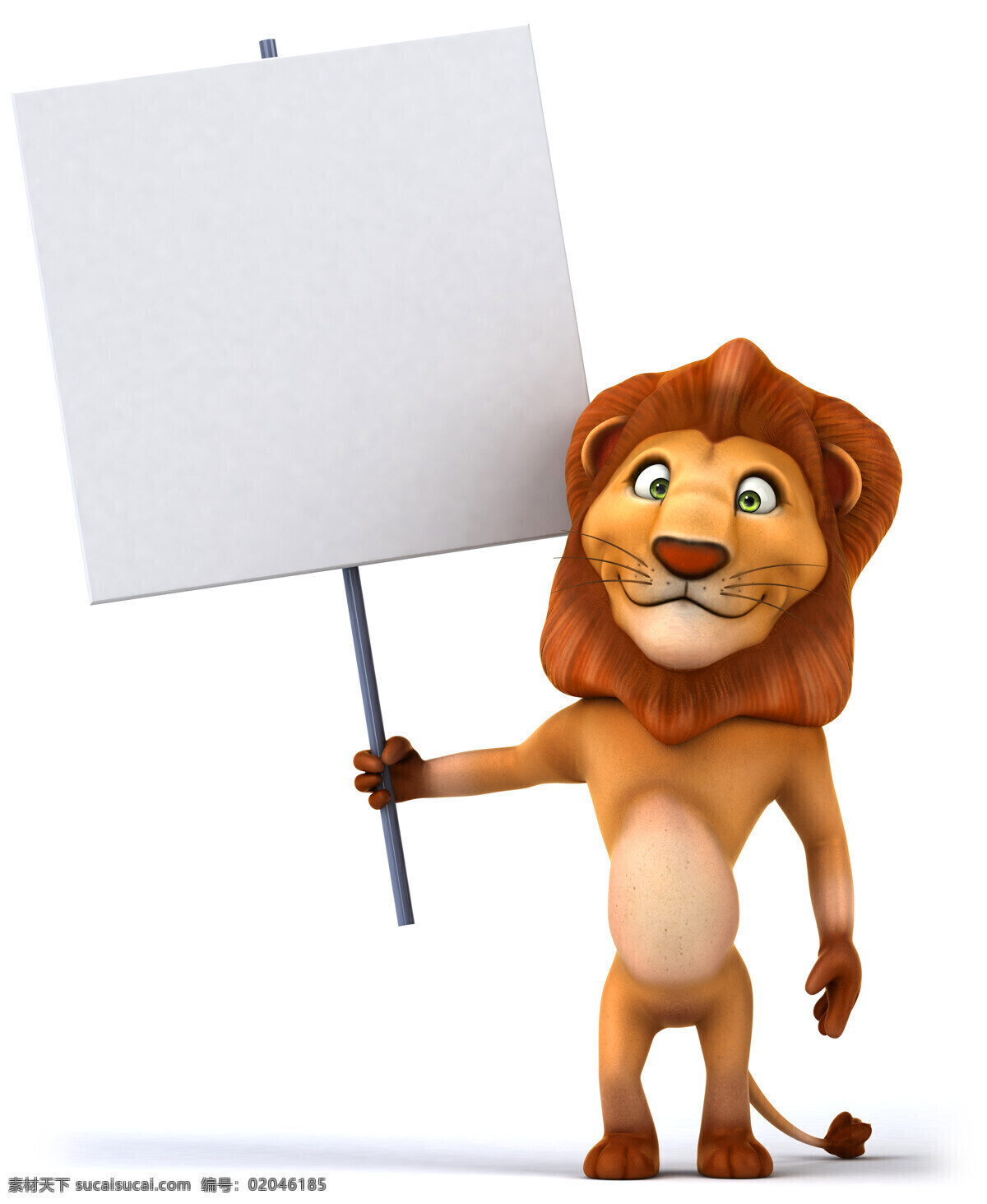 手 广告牌 的卡 通 狮子 卡通狮子 卡通动物 3d卡通动物 3d狮子 陆地动物 生物世界 白色