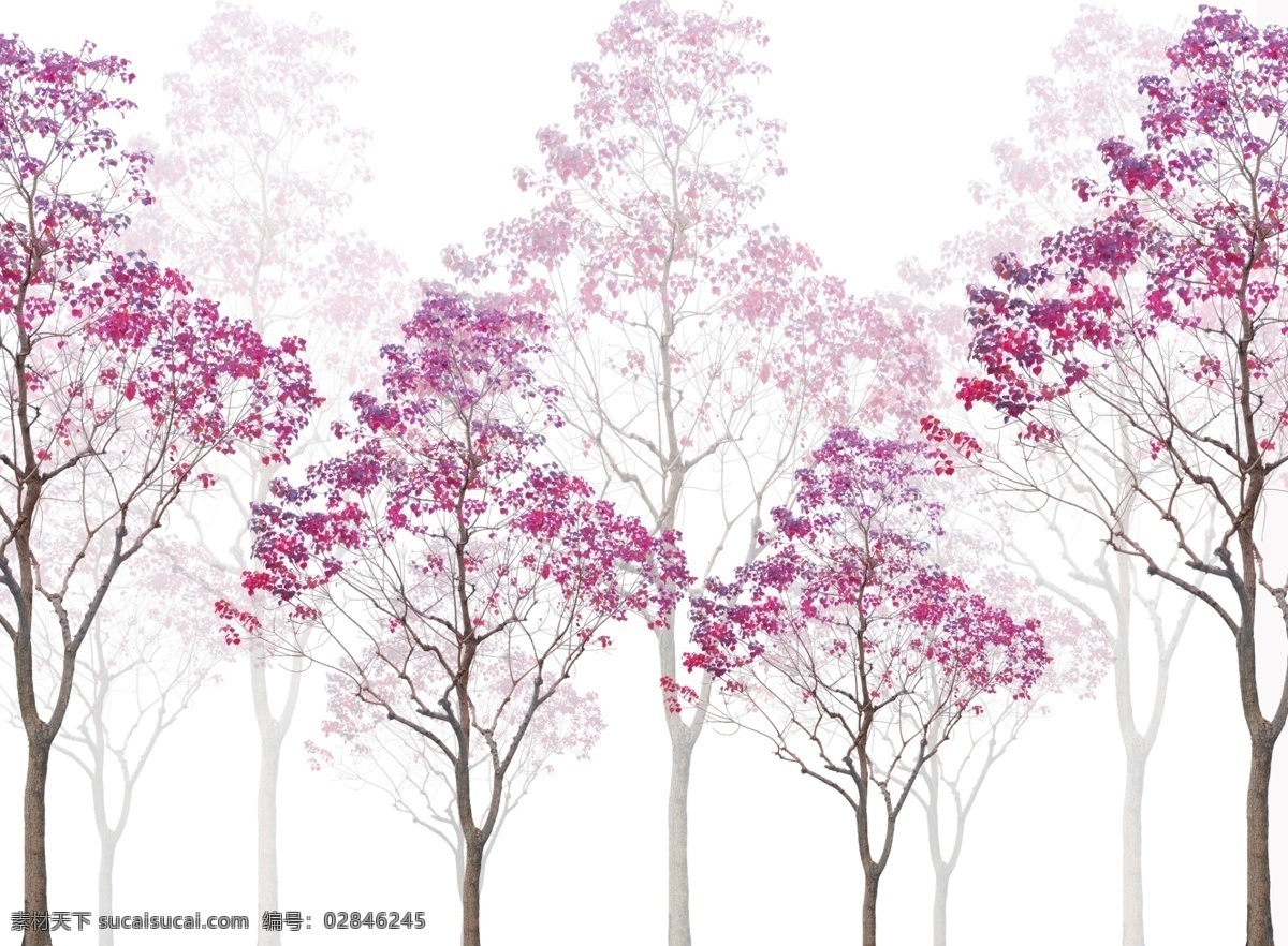 树木背景墙 紫色枫香 树木 枯树 紫色树 简洁 时尚 背景元素 背景墙 电视墙 共享 分层