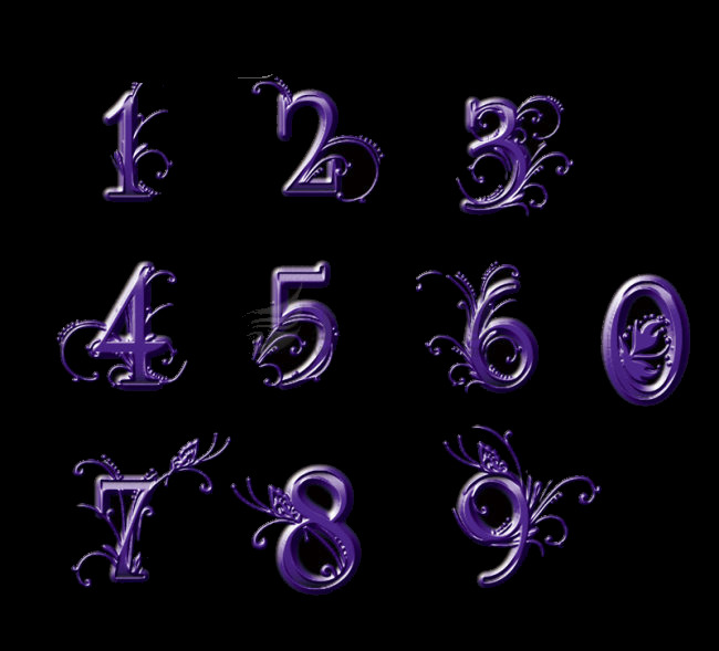 组 紫色 创意 数字 设计素材 纹理 精美 装饰 艺术字 号码 花纹