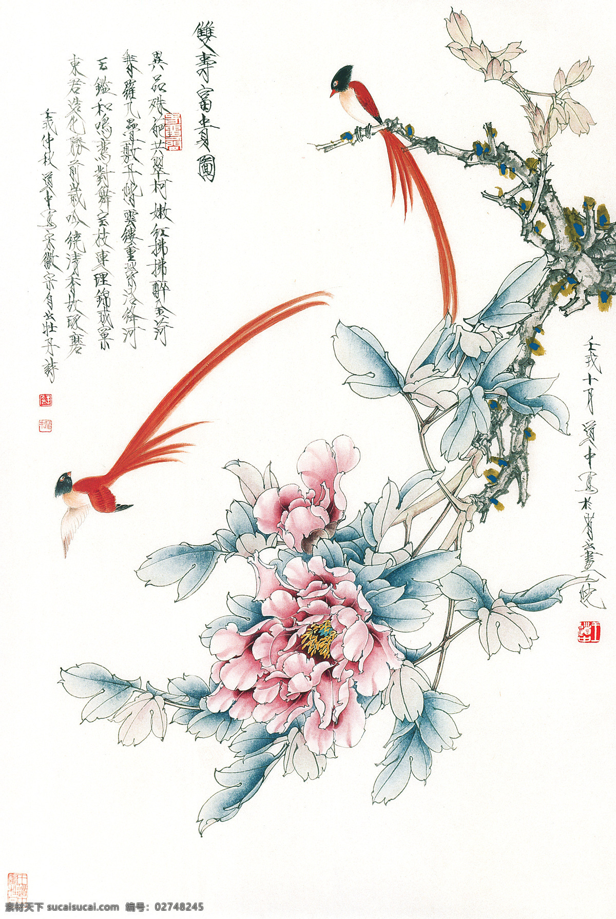 国画花鸟 国画 花卉 牡丹 小鸟 装饰画 装饰画专辑 文化艺术 绘画书法