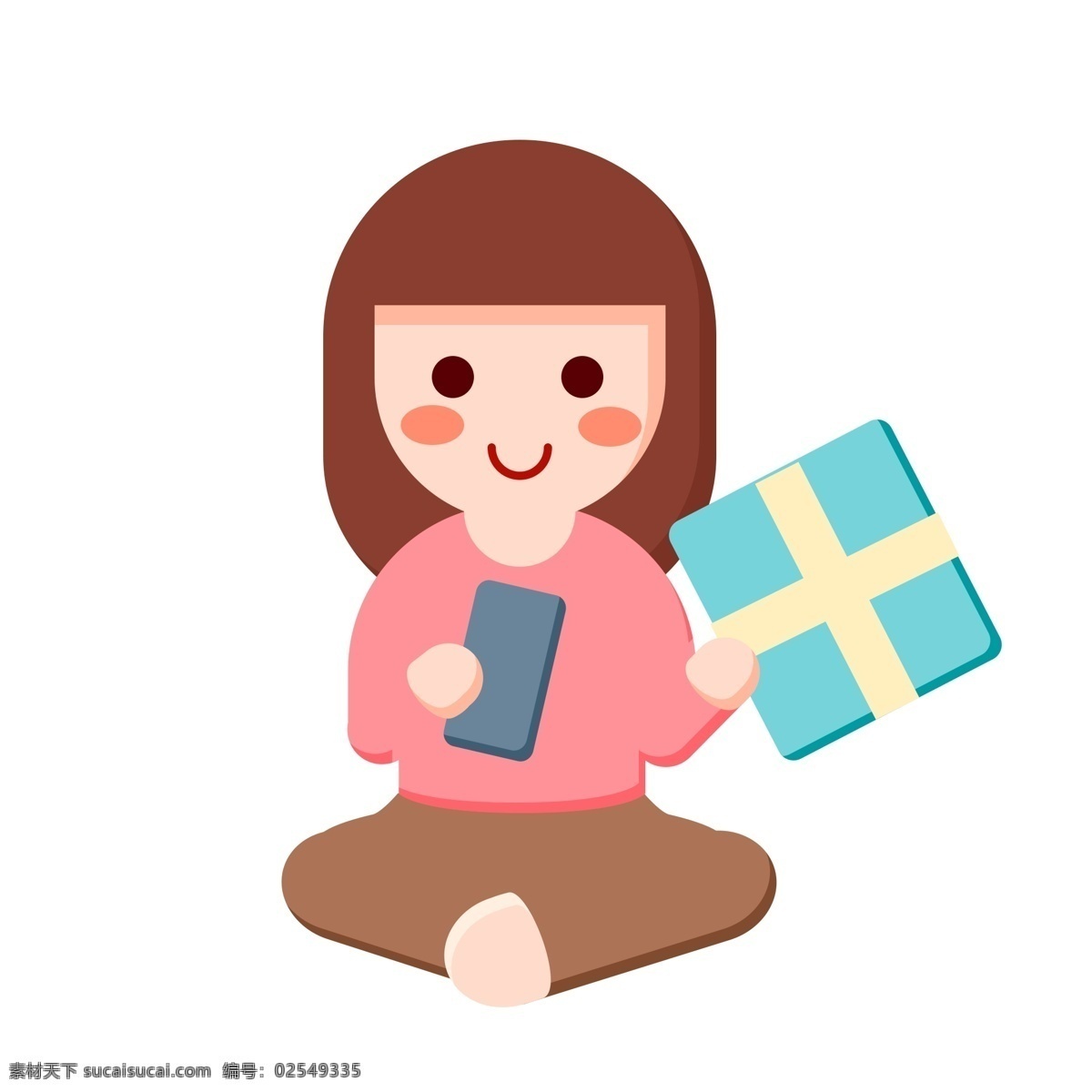 手绘 着手 机收 快递 女孩子 扁平化 可爱 女孩 收快递 看手机