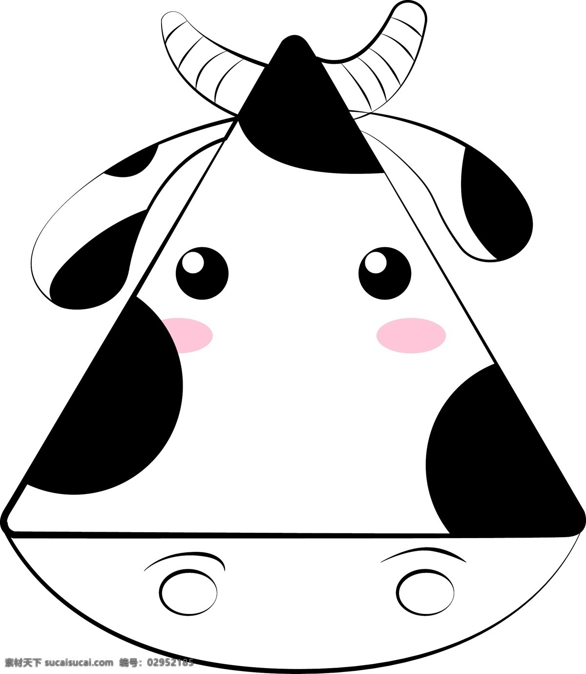 简约 手绘 三角形 奶牛 商用 动物 卡通 几何 简笔画 可爱