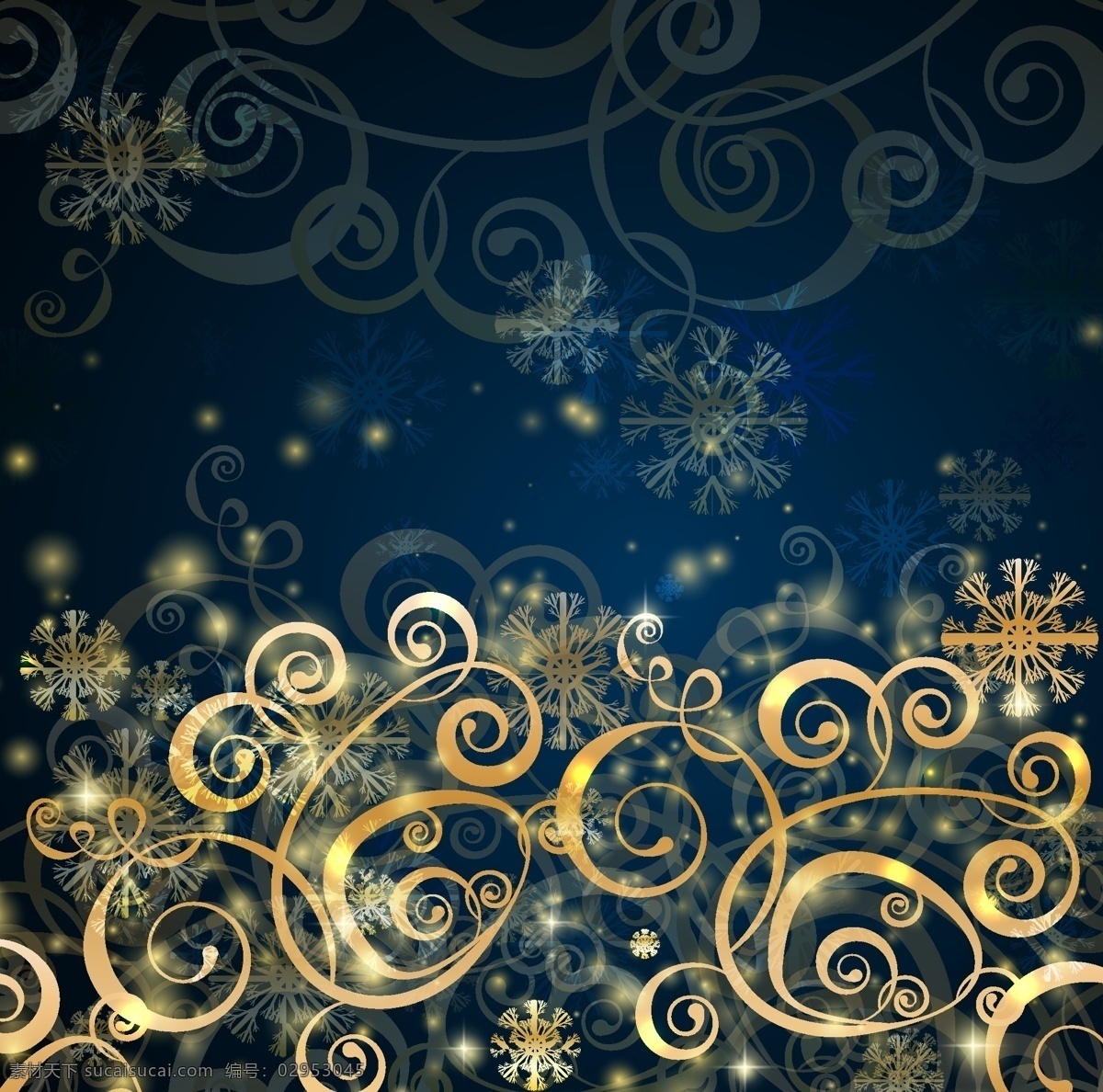 新年 花纹 装饰 背景 矢量图 边框 花朵 金色 模板 设计稿 圣诞节 素材元素 藤蔓 星光 图案 源文件