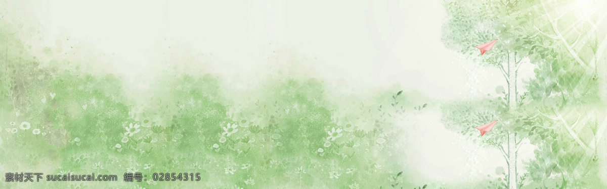 手绘 绿色 花纹 大树 banner 背景 抽象 绿色大树